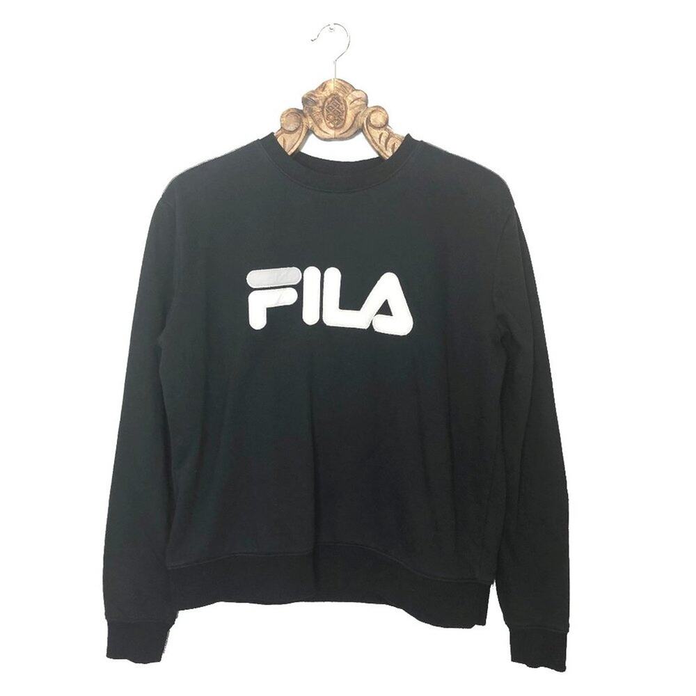 Fila Crew Neck Pullover Sweatshirt Felt Logo Black White XL